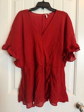 Cato Red V-Neck Ruffled Sleeve Tunic